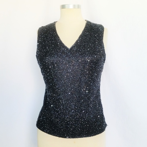 **SOLD********Black Glass Beaded Sleeveless Top - Picture 7 of 8